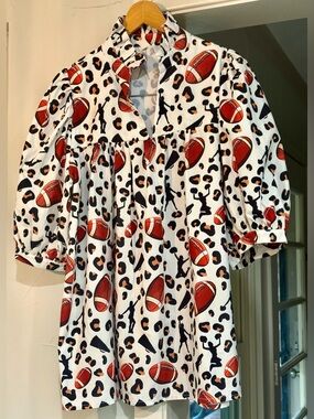 White Tunic Top with Football & cheer Print